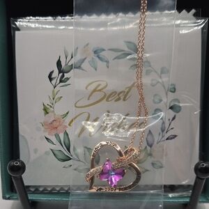 NEW Rose Gold Heart Necklace with Purple Gemstone
